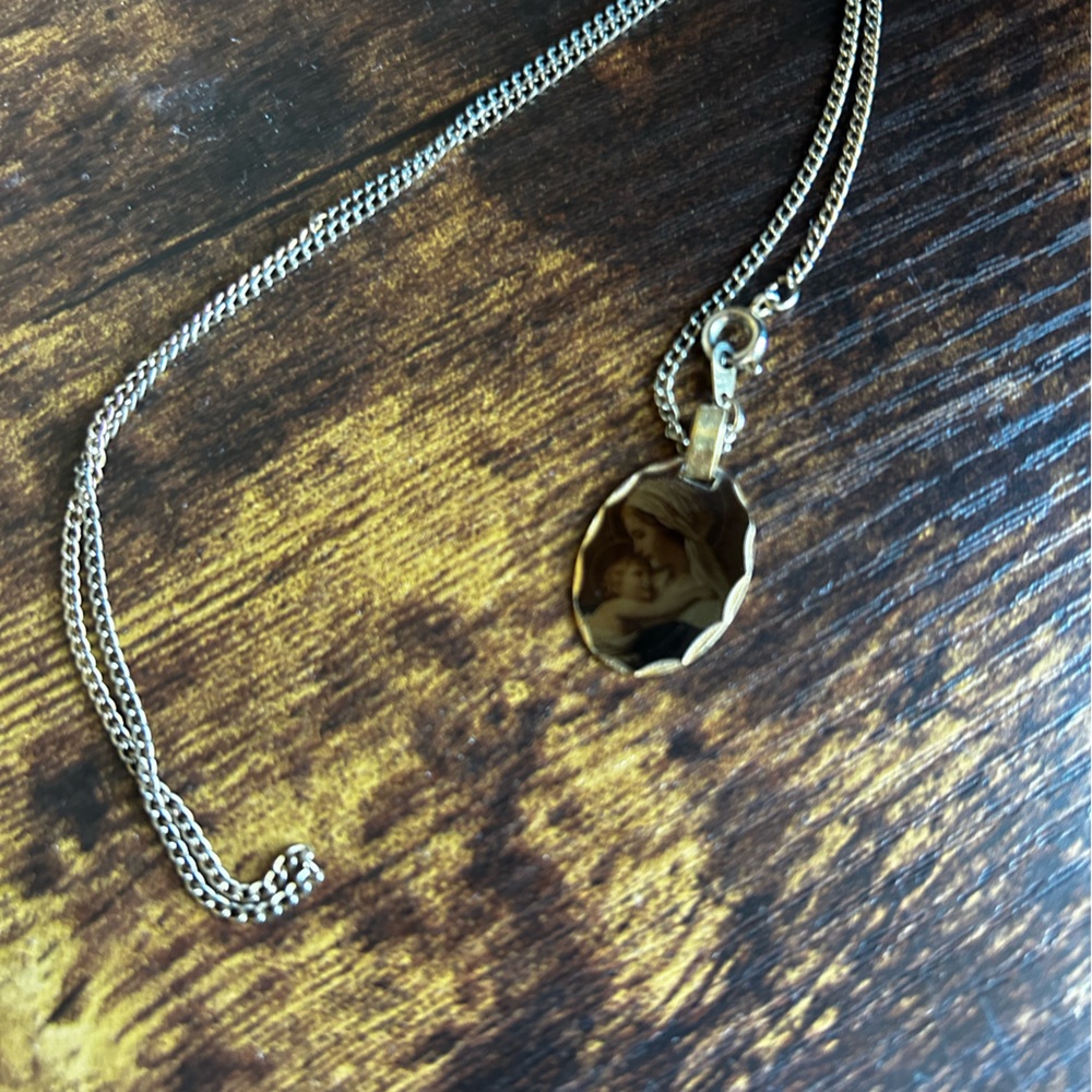 Gold-plated Virgin Mother and Child necklace
